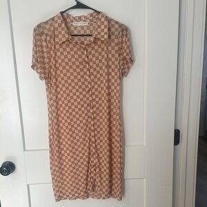 Vanilla Star Tan Checkered Mini Dress